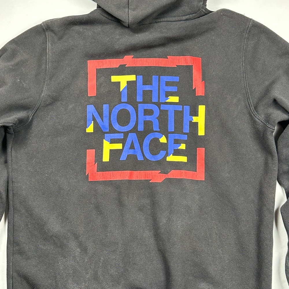 The North Face Mens Black Glitch Logo Graphic Pullover Hoodie Sweatshirt L